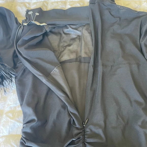 Revolve Amanda Uprichard vixen feather cuff sleeve mesh mini dress - Picture 12 of 13